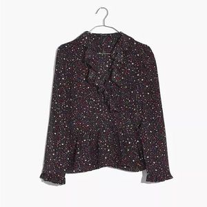 Madewell Silk Wrap Ruffle Top in Starry Night